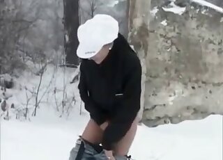 Wintertime shitting featuring a big booty slut